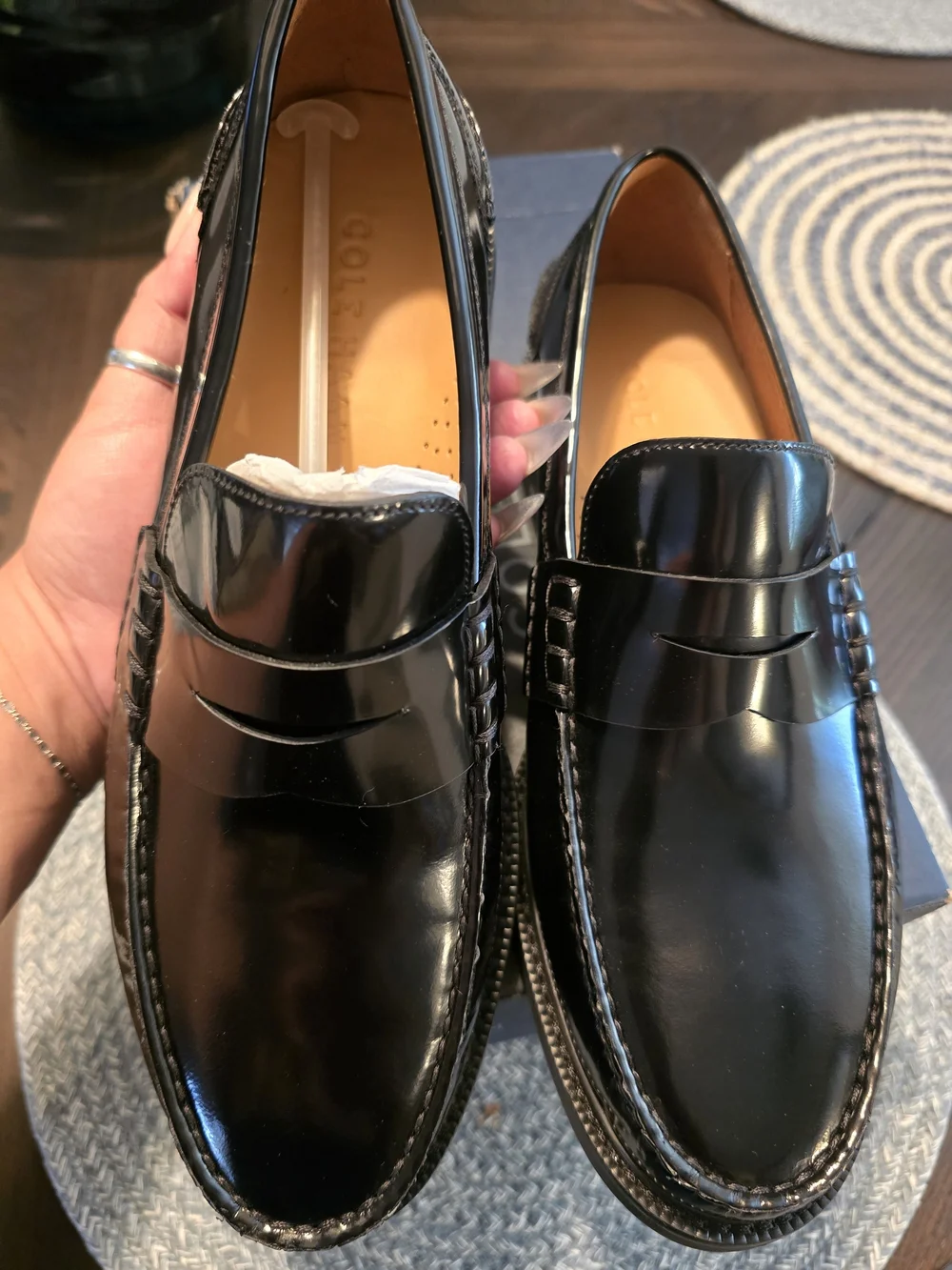 Cole Haan Black Patent Leather Penny Loafers - Men's Slip-Ons